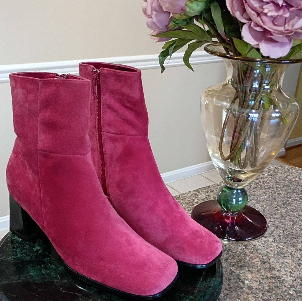 Chadwick’s Boots Suede Leather Square Toe Block Heel Size 8.5 M Retro